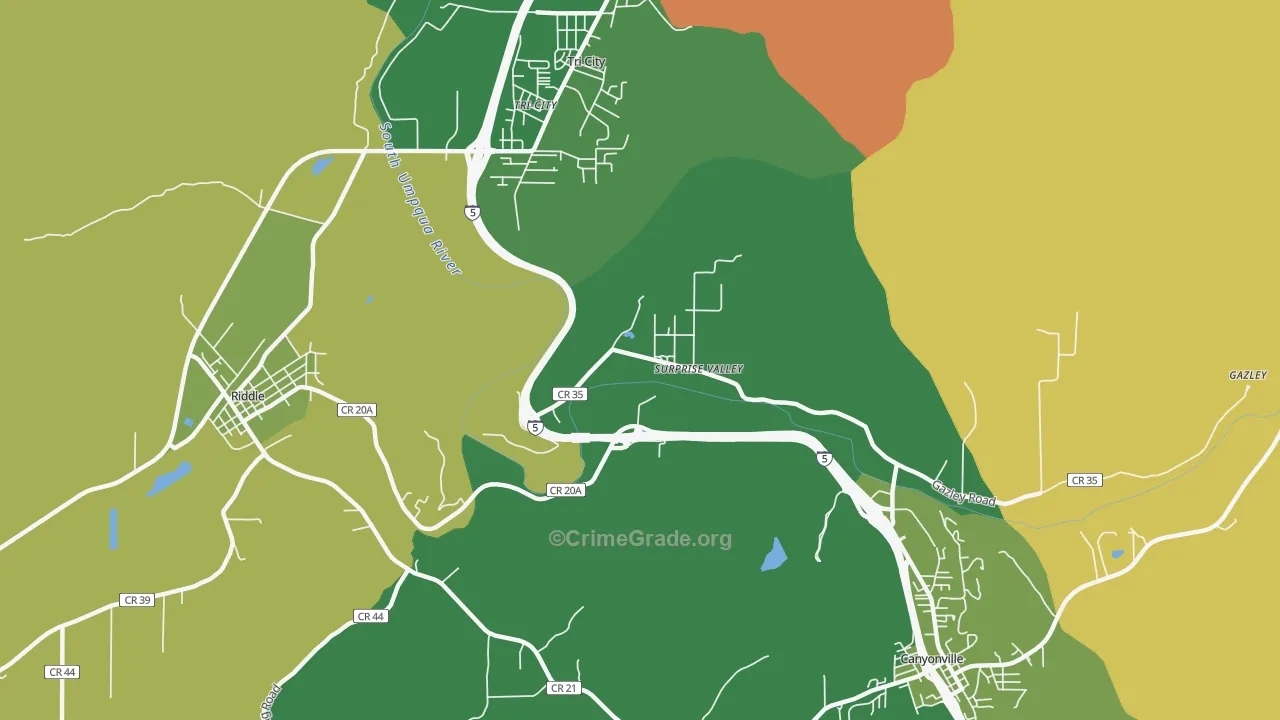 Surprise Valley, OR Map of Vehicle Theft Rates