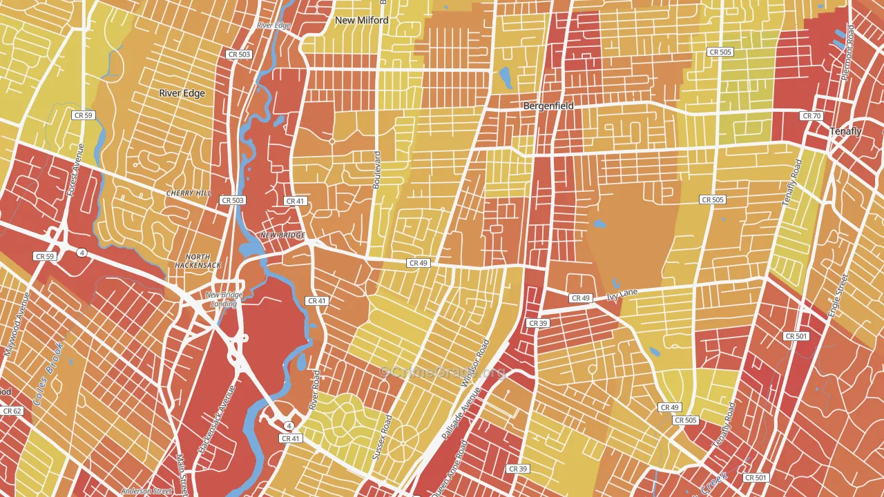 Surrey Lane, Bergenfield, NJ Map of Vehicle Theft Rates