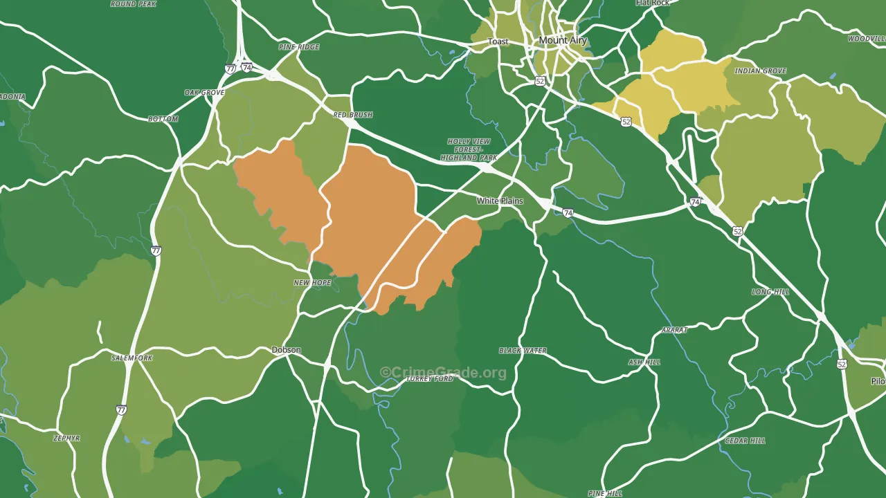 Surry County, NC Map of Vehicle Theft Rates