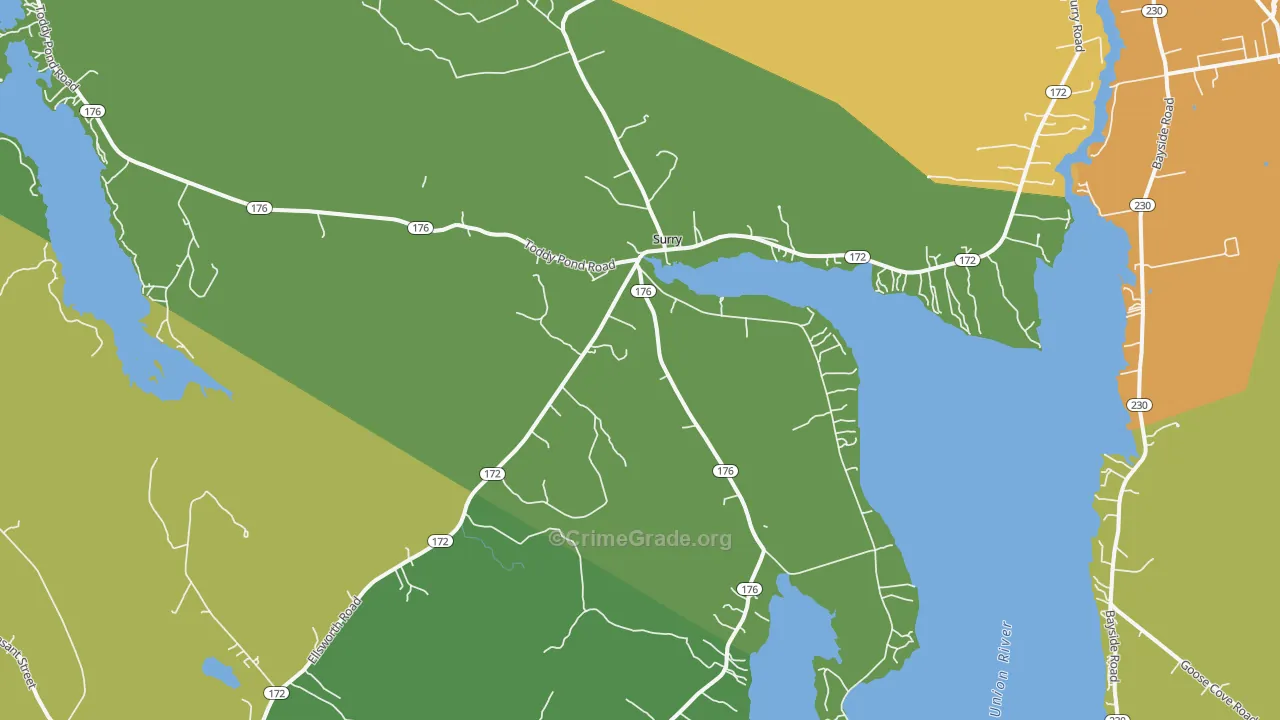 Surry, ME Map of Vehicle Theft Rates