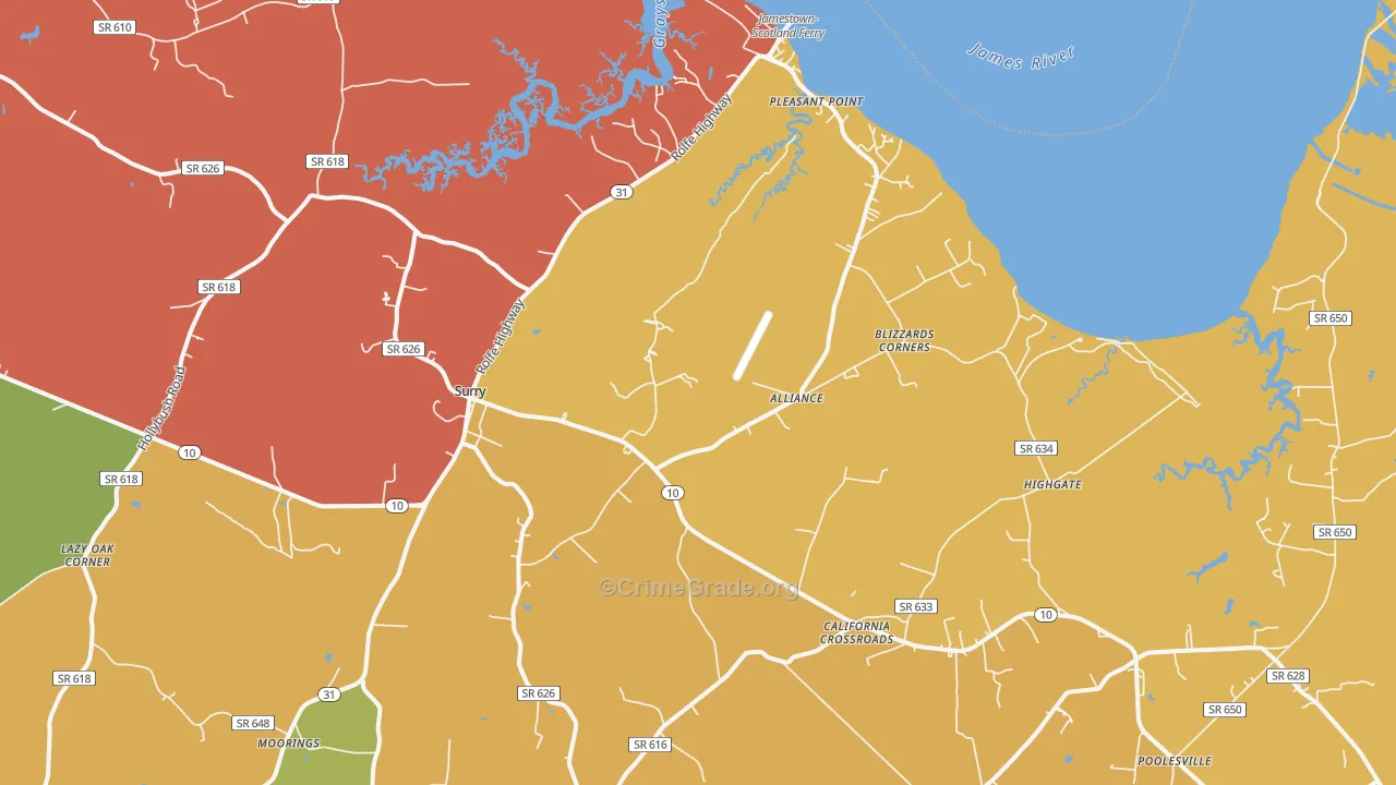 Surry, VA Map of Vehicle Theft Rates