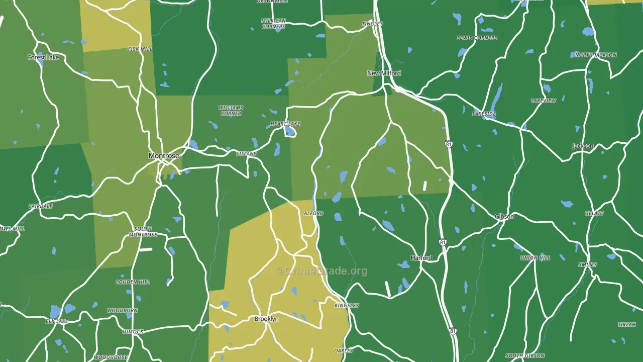 Susquehanna County, PA Map of Vehicle Theft Rates
