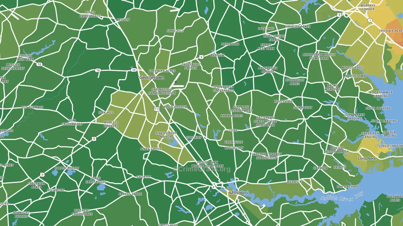 Sussex County, DE Map of Vehicle Theft Rates