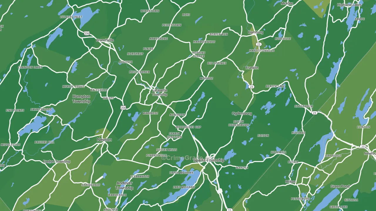 Sussex County, NJ Map of Vehicle Theft Rates