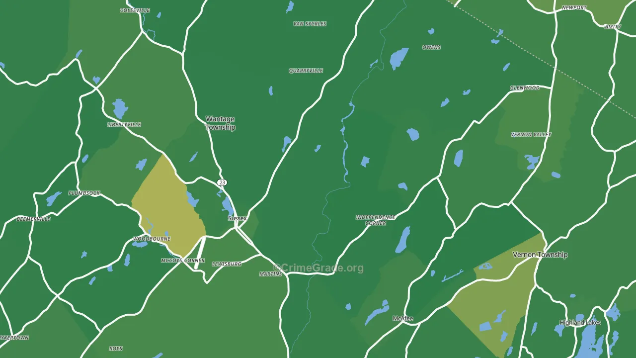 Sussex, NJ Map of Vehicle Theft Rates