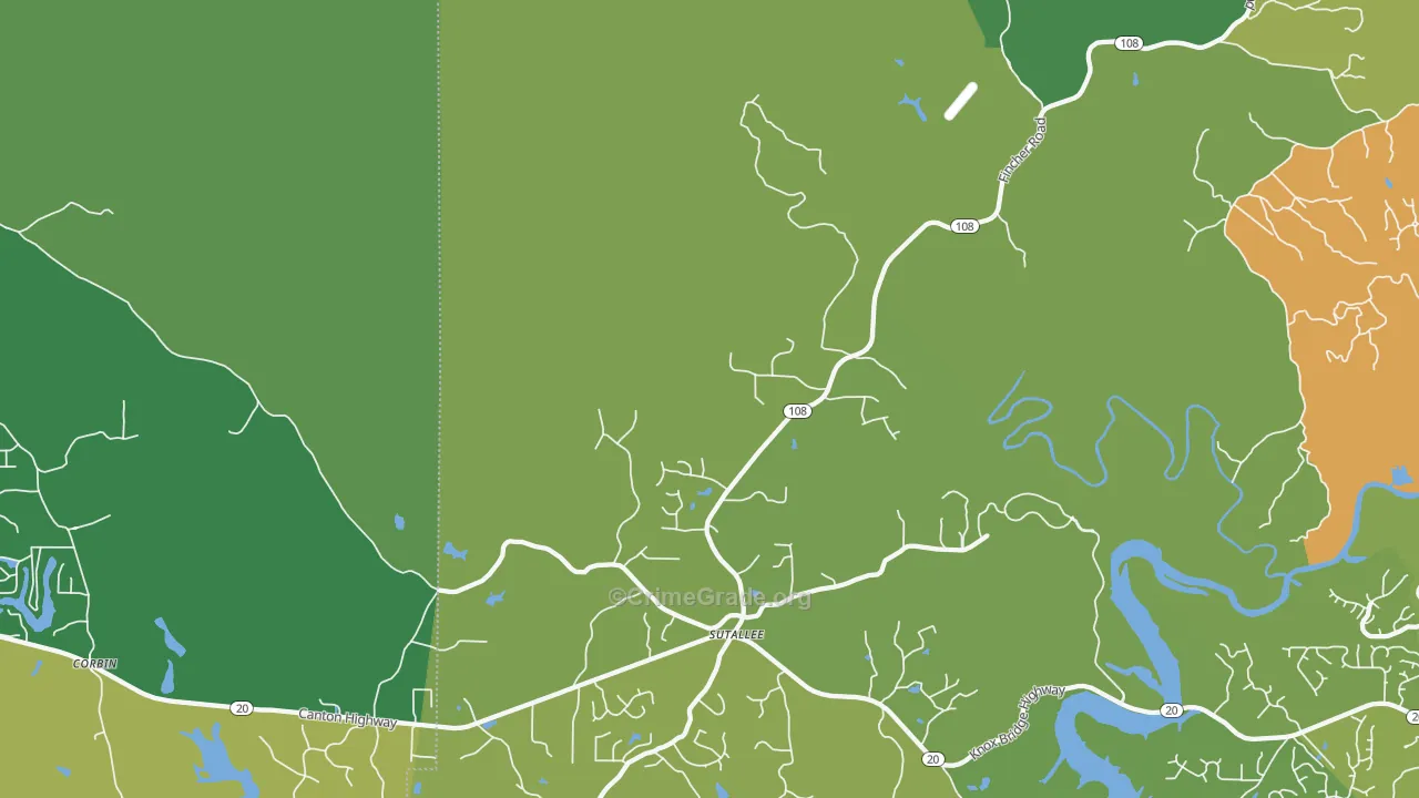 Sutallee, GA Map of Vehicle Theft Rates