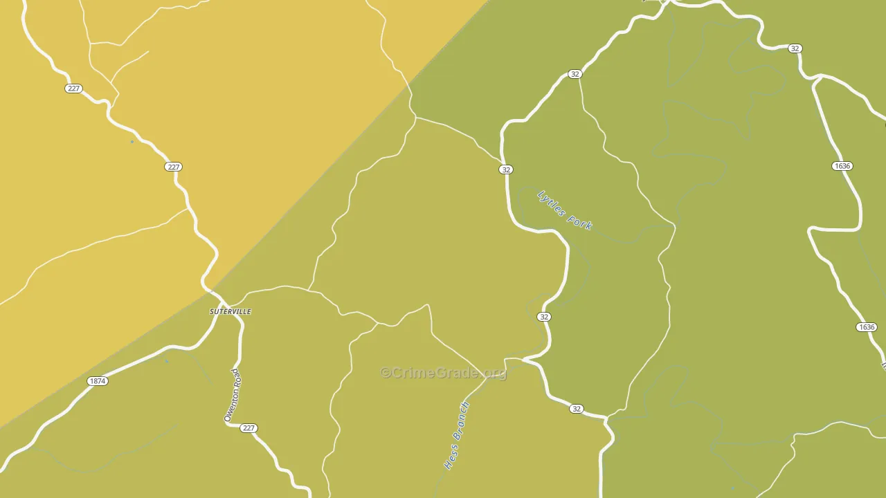 Suterville, KY Map of Vehicle Theft Rates