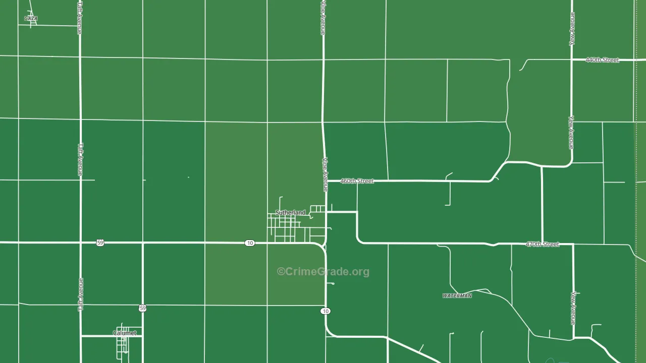 Sutherland, IA Map of Vehicle Theft Rates