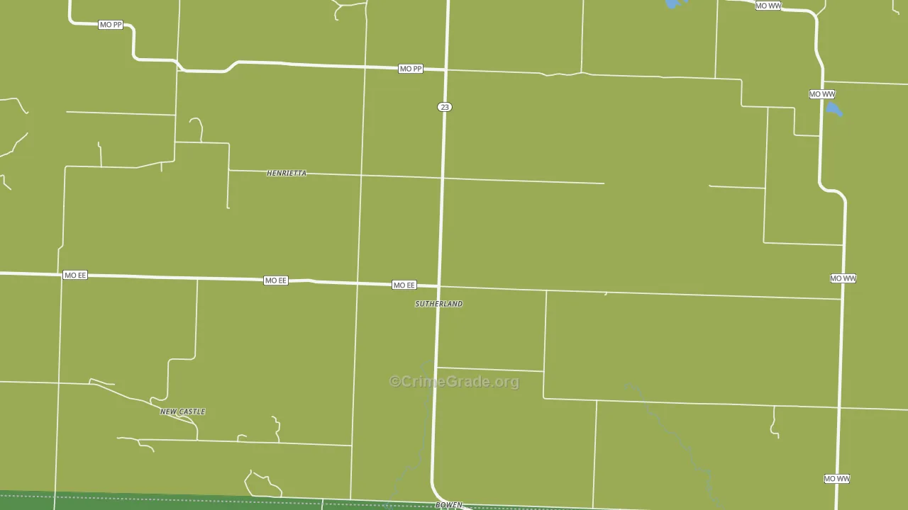 Sutherland, MO Map of Vehicle Theft Rates