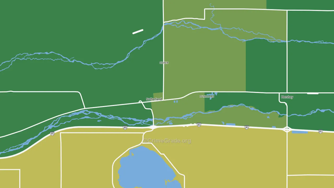 Sutherland, NE Map of Vehicle Theft Rates