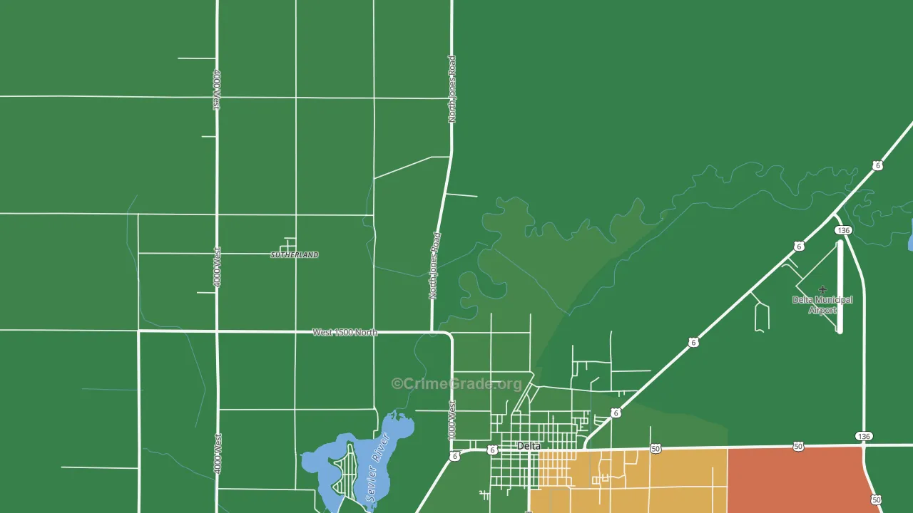 Sutherland, UT Map of Vehicle Theft Rates