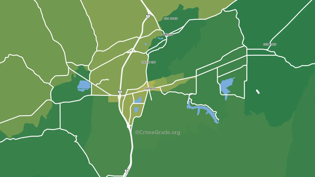 Sutherlin, OR Map of Vehicle Theft Rates