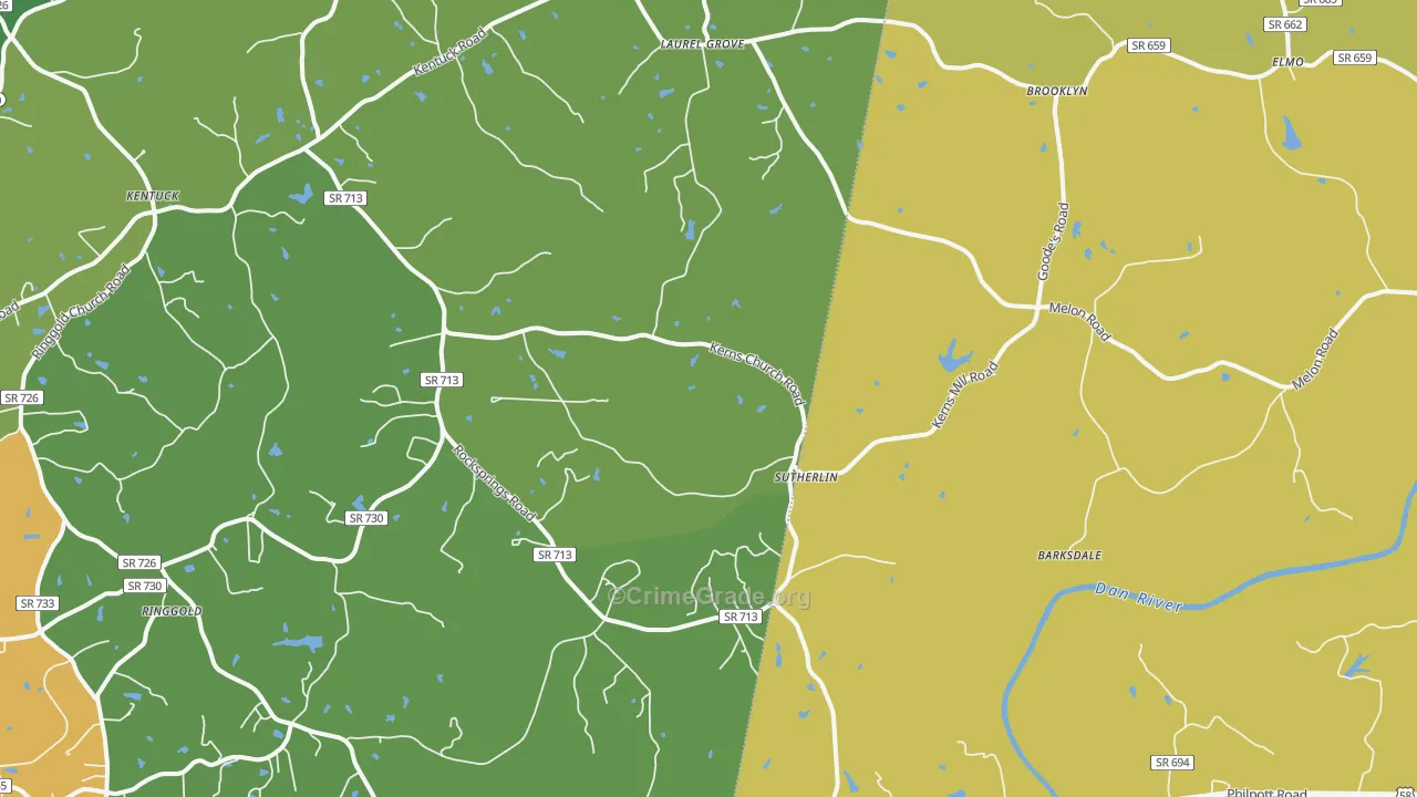 Sutherlin, VA Map of Vehicle Theft Rates