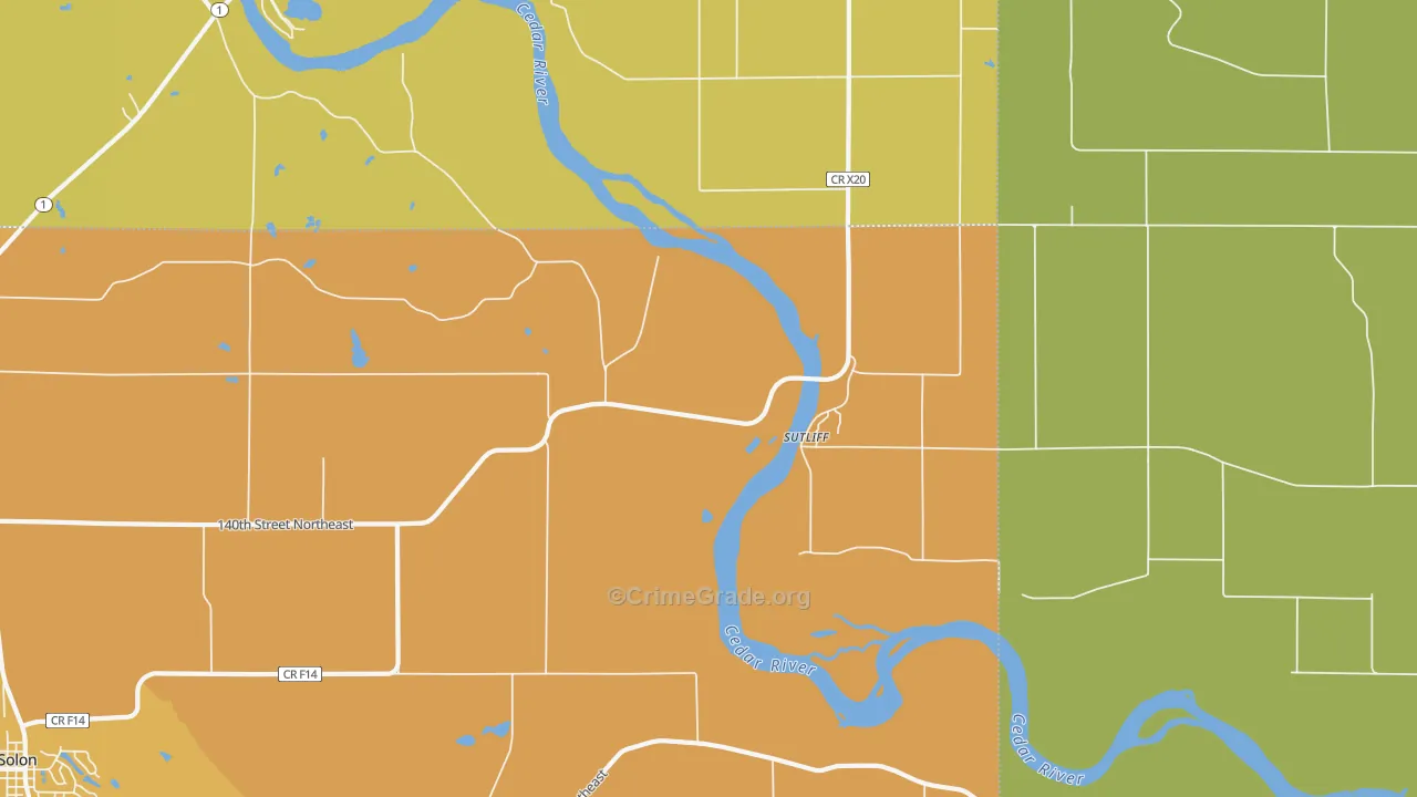 Sutliff, IA Map of Vehicle Theft Rates