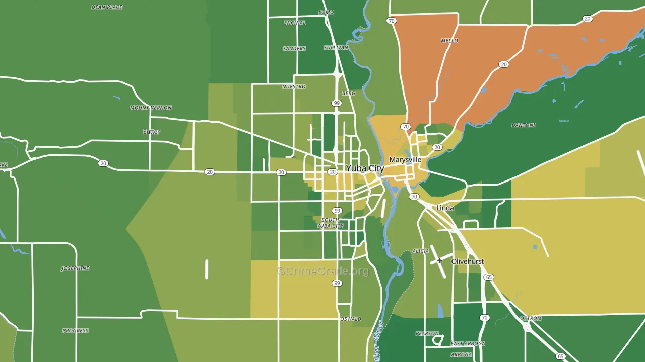 Sutter County, CA Map of Vehicle Theft Rates