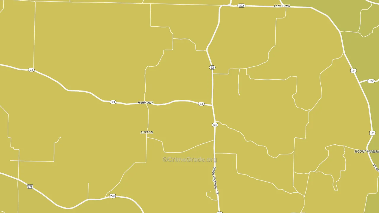 Sutton, AR Map of Vehicle Theft Rates