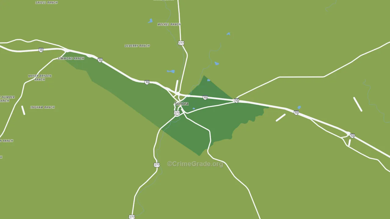 Sutton County, TX Map of Vehicle Theft Rates