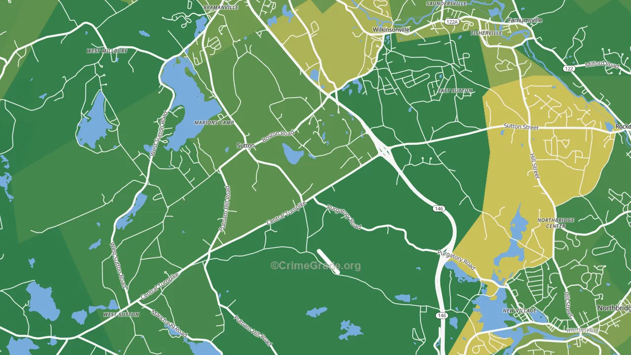 Sutton, MA Map of Vehicle Theft Rates