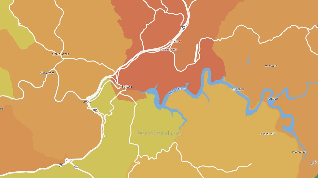 Sutton, WV Map of Vehicle Theft Rates