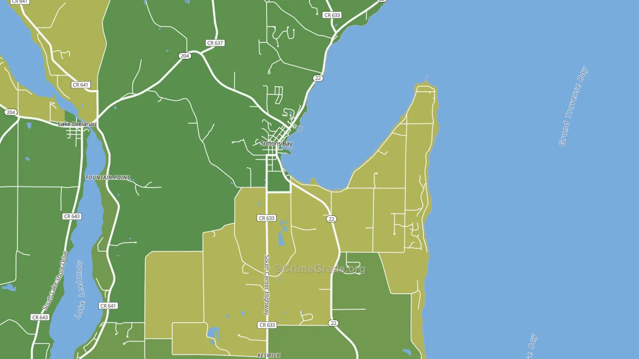 Suttons Bay, MI Map of Vehicle Theft Rates