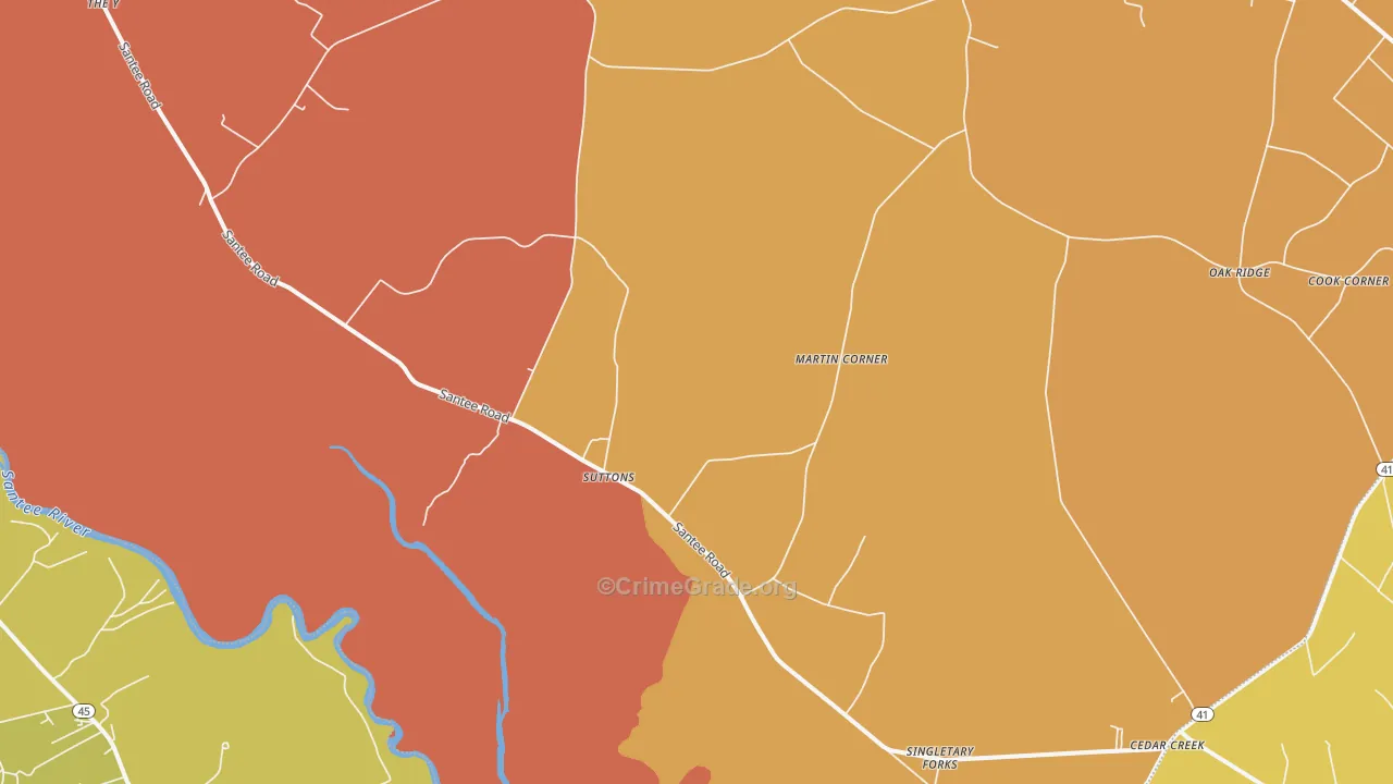Suttons, SC Map of Vehicle Theft Rates