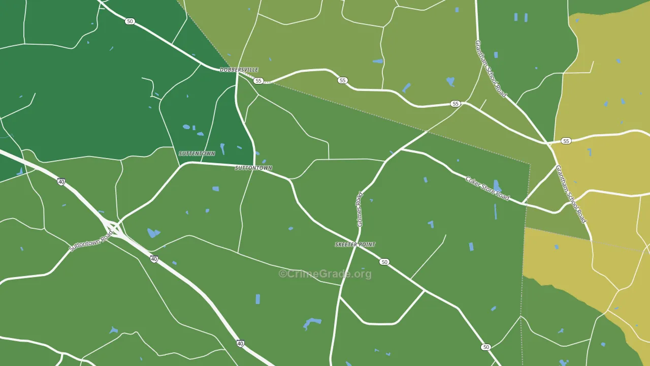 Suttontown, NC Map of Vehicle Theft Rates