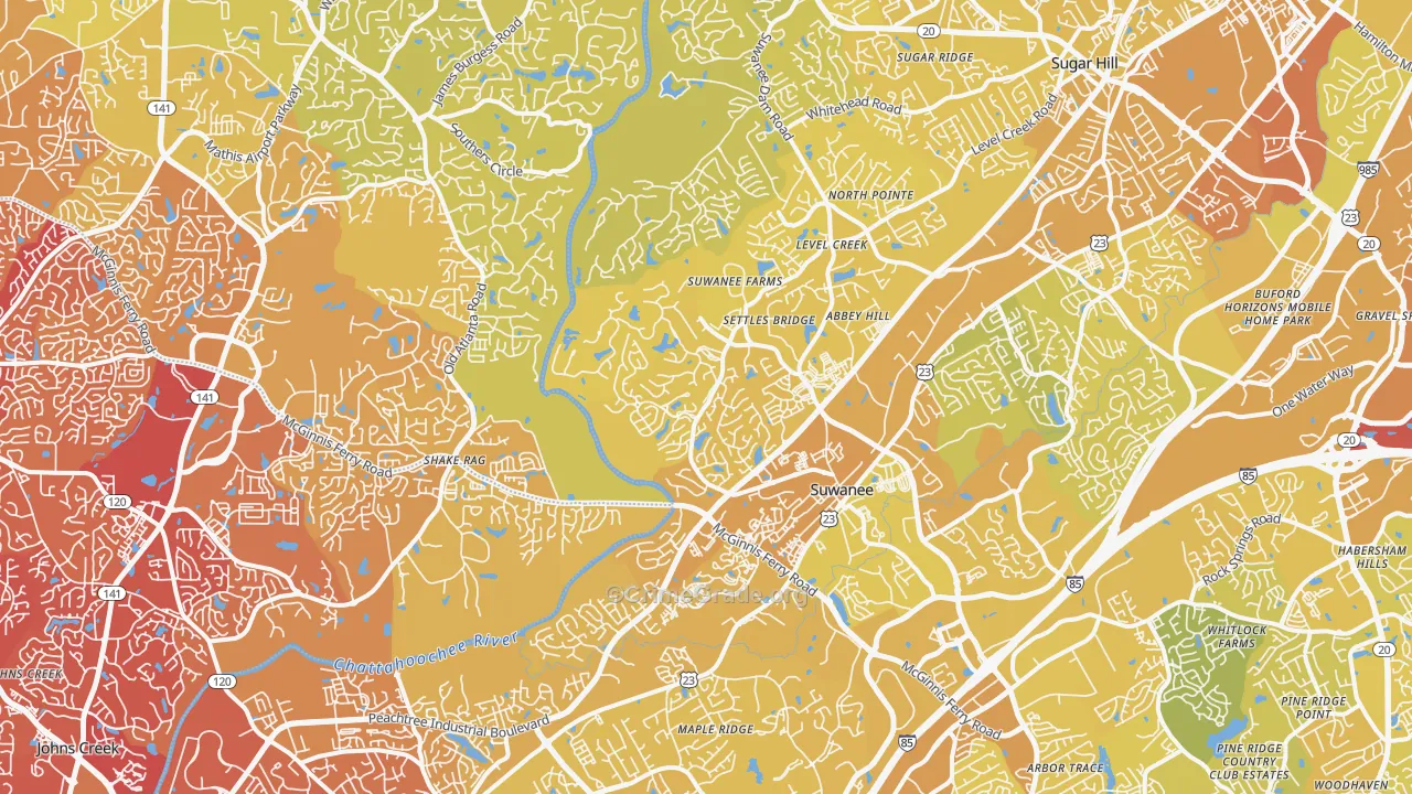 Suwanee, GA Map of Vehicle Theft Rates