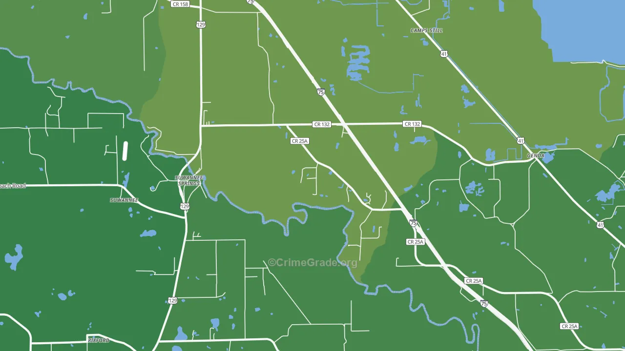 Suwannee Springs, FL Map of Vehicle Theft Rates