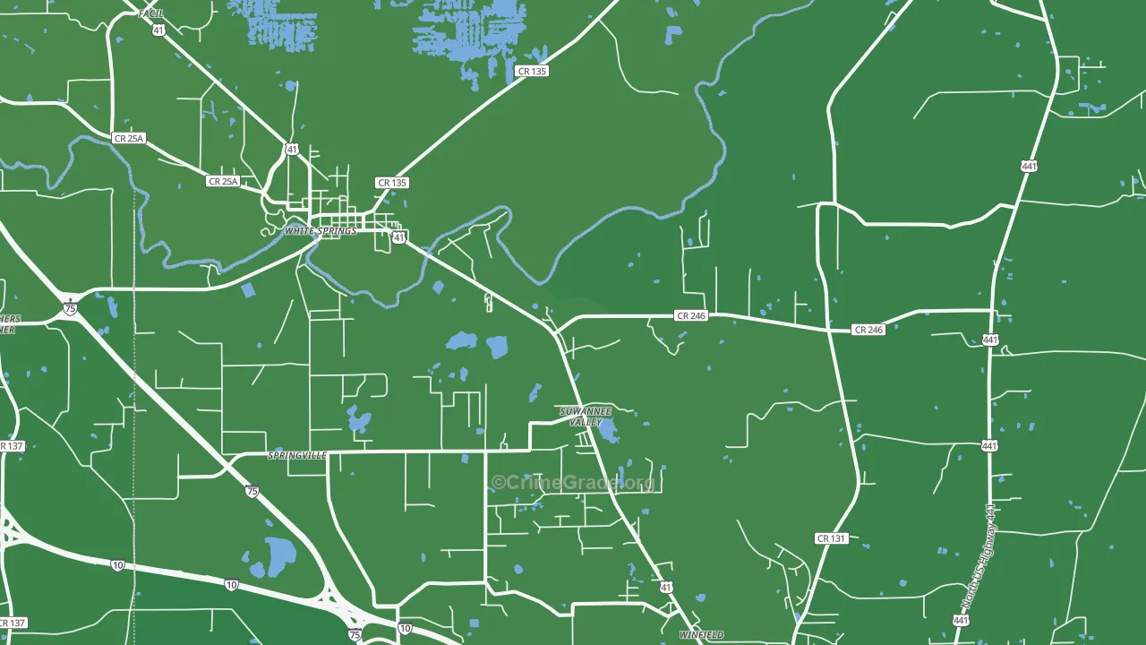 Suwannee Valley, FL Map of Vehicle Theft Rates
