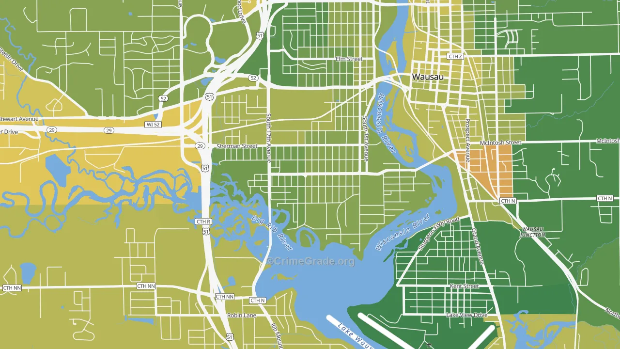 SW Jones, Wausau, WI Map of Vehicle Theft Rates