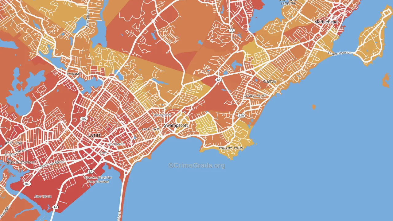 Swampscott, MA Map of Vehicle Theft Rates
