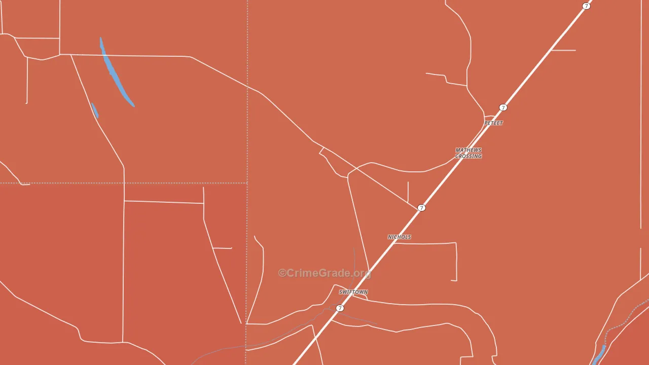 Swan Lake, MS Map of Vehicle Theft Rates