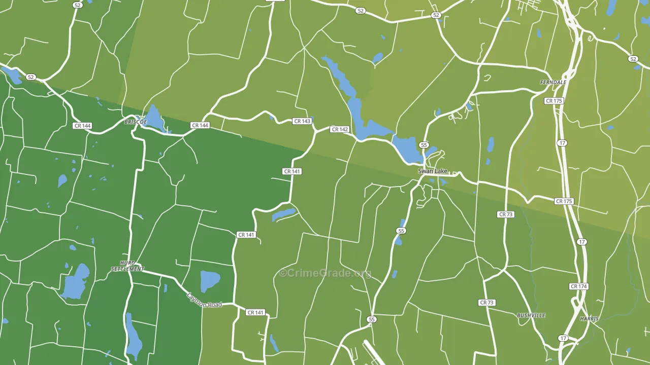 Swan Lake, NY Map of Vehicle Theft Rates