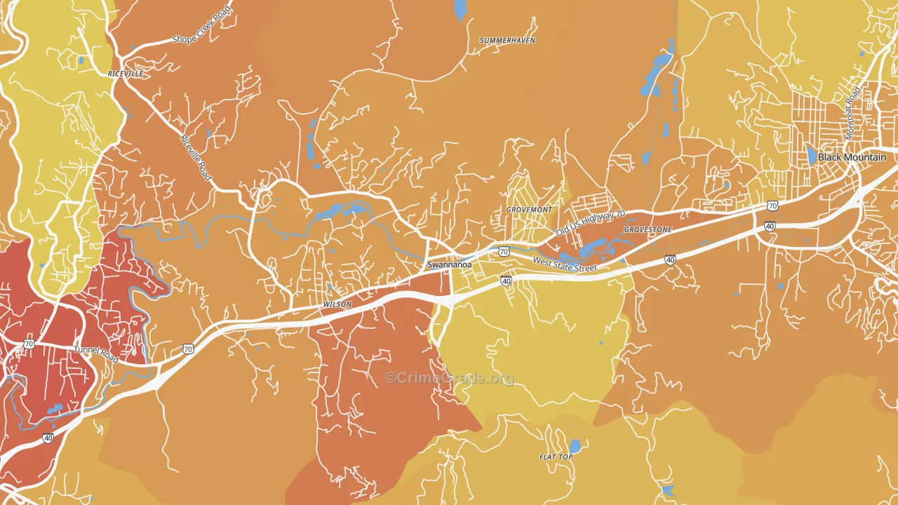 Swannanoa, NC Map of Vehicle Theft Rates