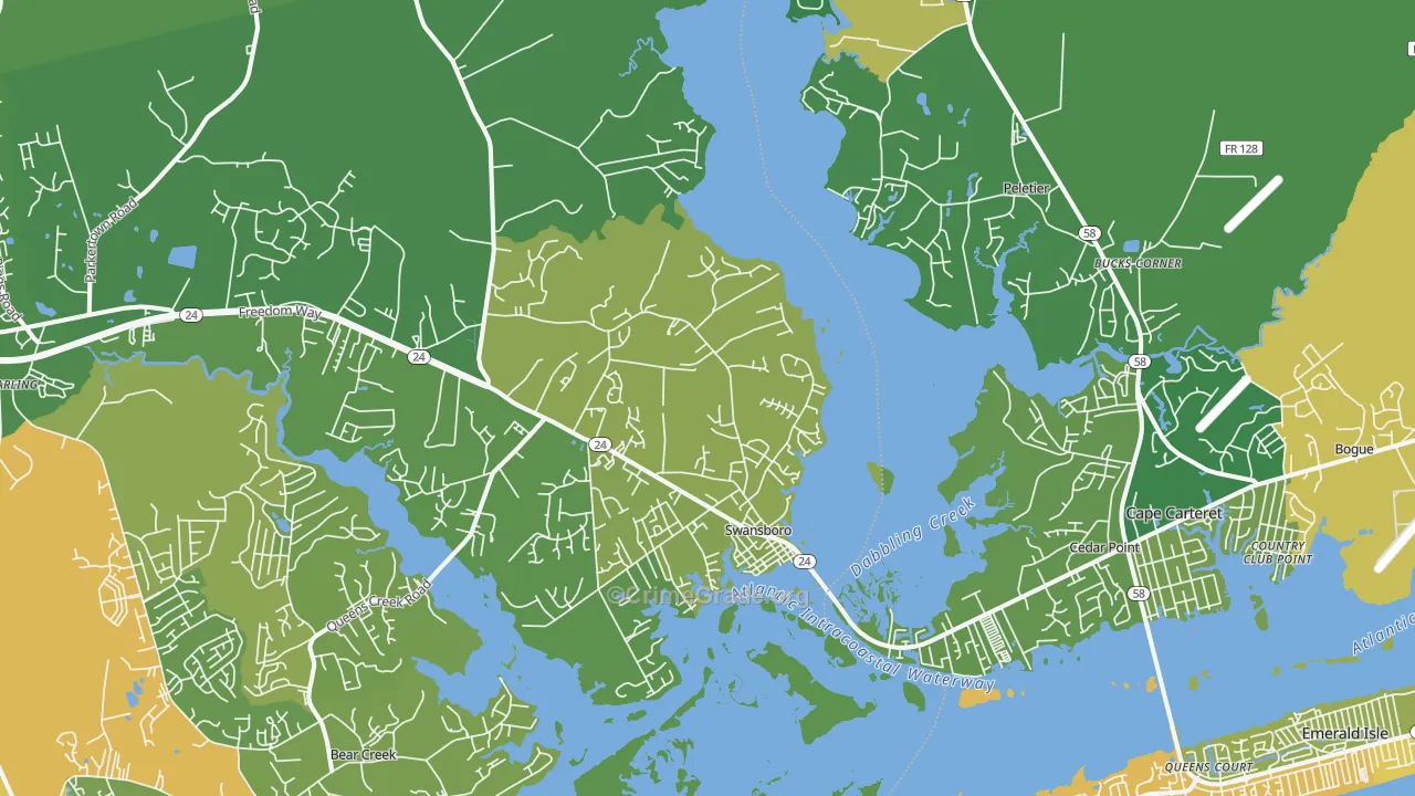 Swansboro, NC Map of Vehicle Theft Rates