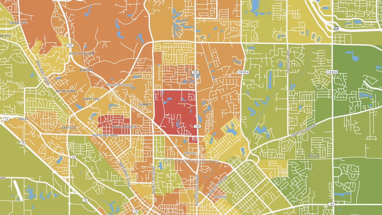 Swansea, IL Map of Vehicle Theft Rates