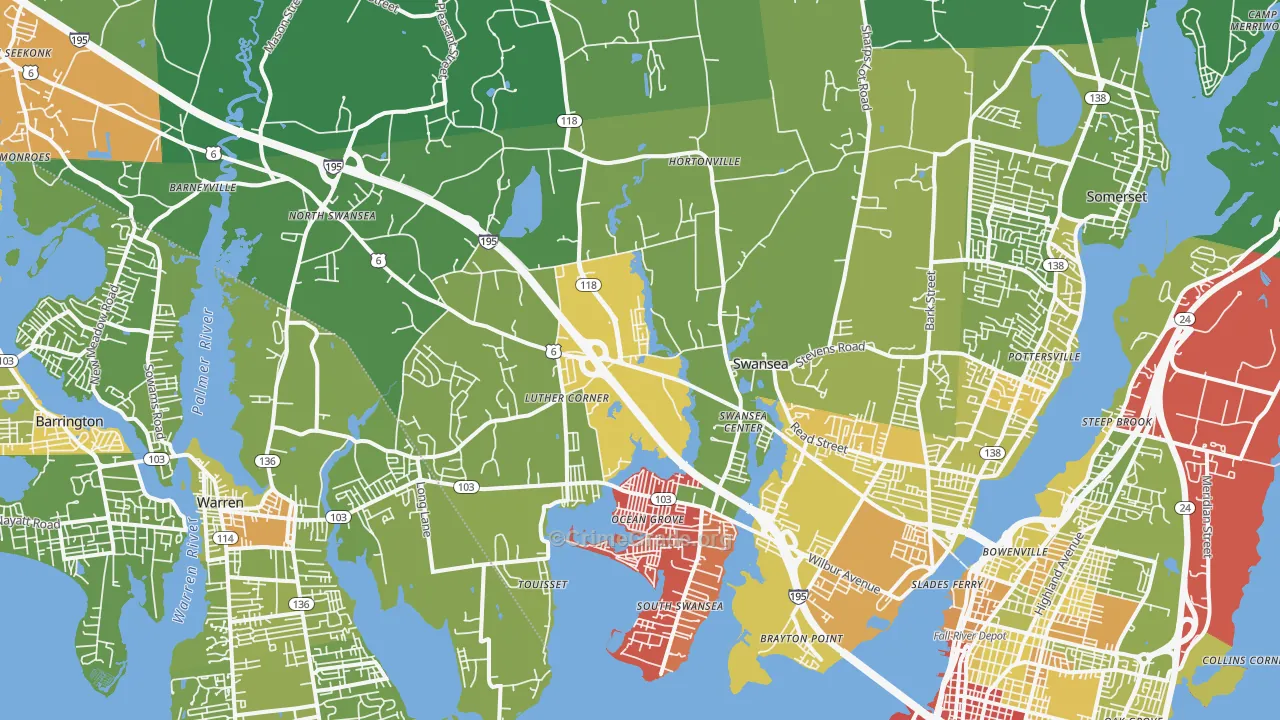 Swansea, MA Map of Vehicle Theft Rates
