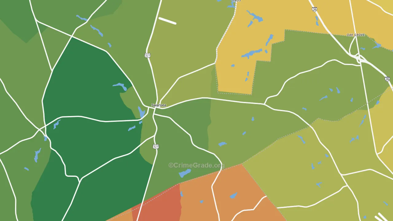Swansea, SC Map of Vehicle Theft Rates