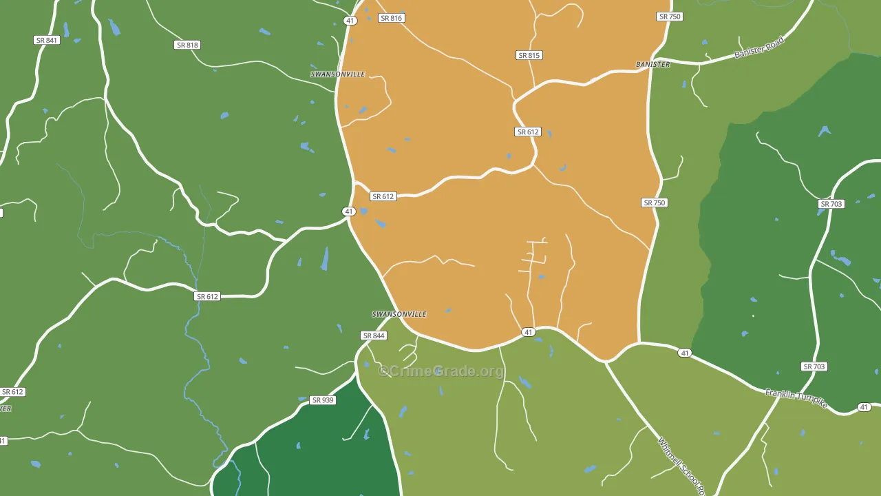 Swansonville, VA Map of Vehicle Theft Rates