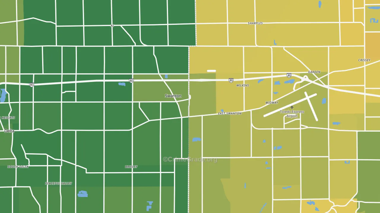 Swanton, OH Map of Vehicle Theft Rates