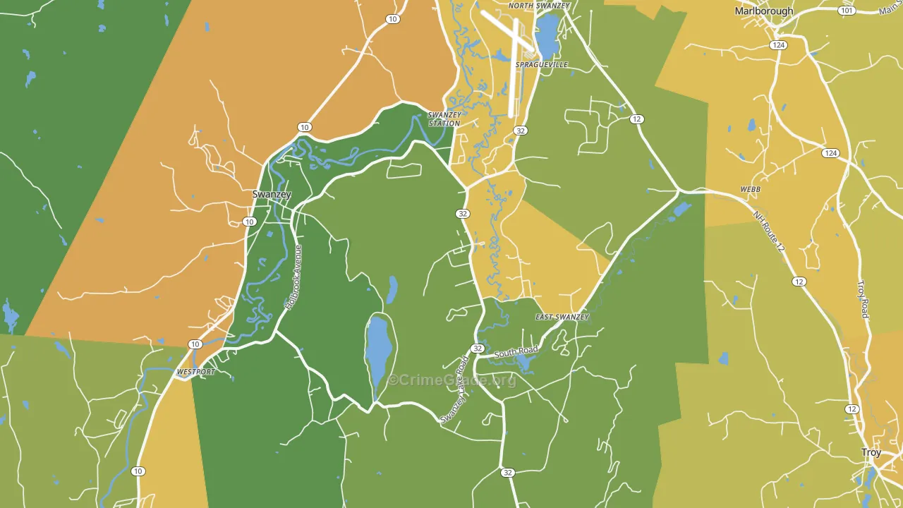 Swanzey, NH Map of Vehicle Theft Rates
