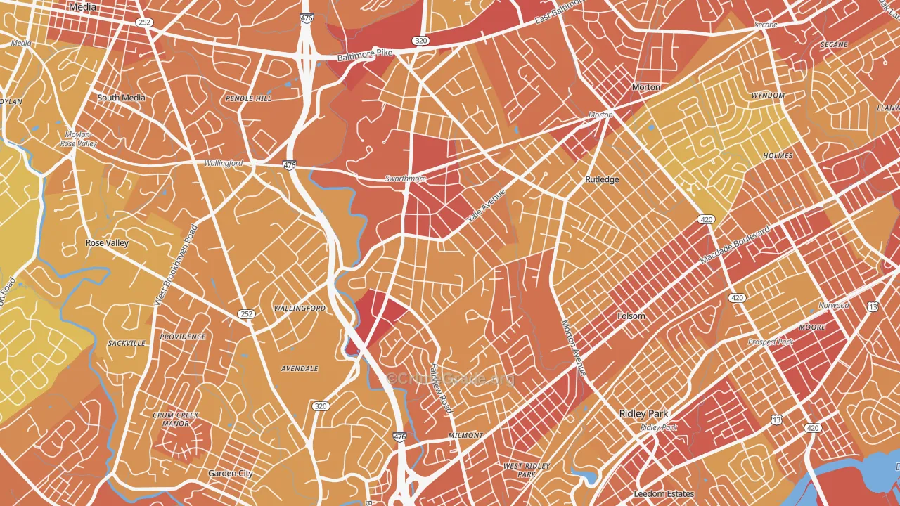 Swarthmore, PA Map of Vehicle Theft Rates