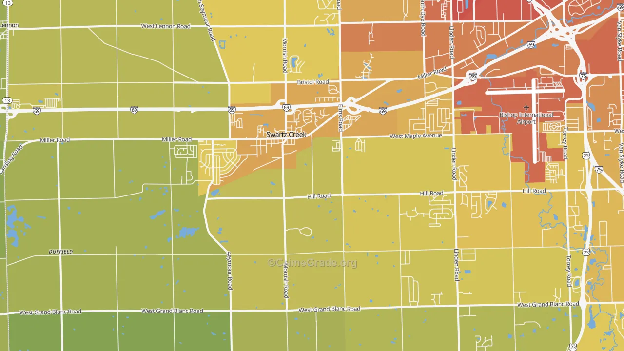 Swartz Creek, MI Map of Vehicle Theft Rates