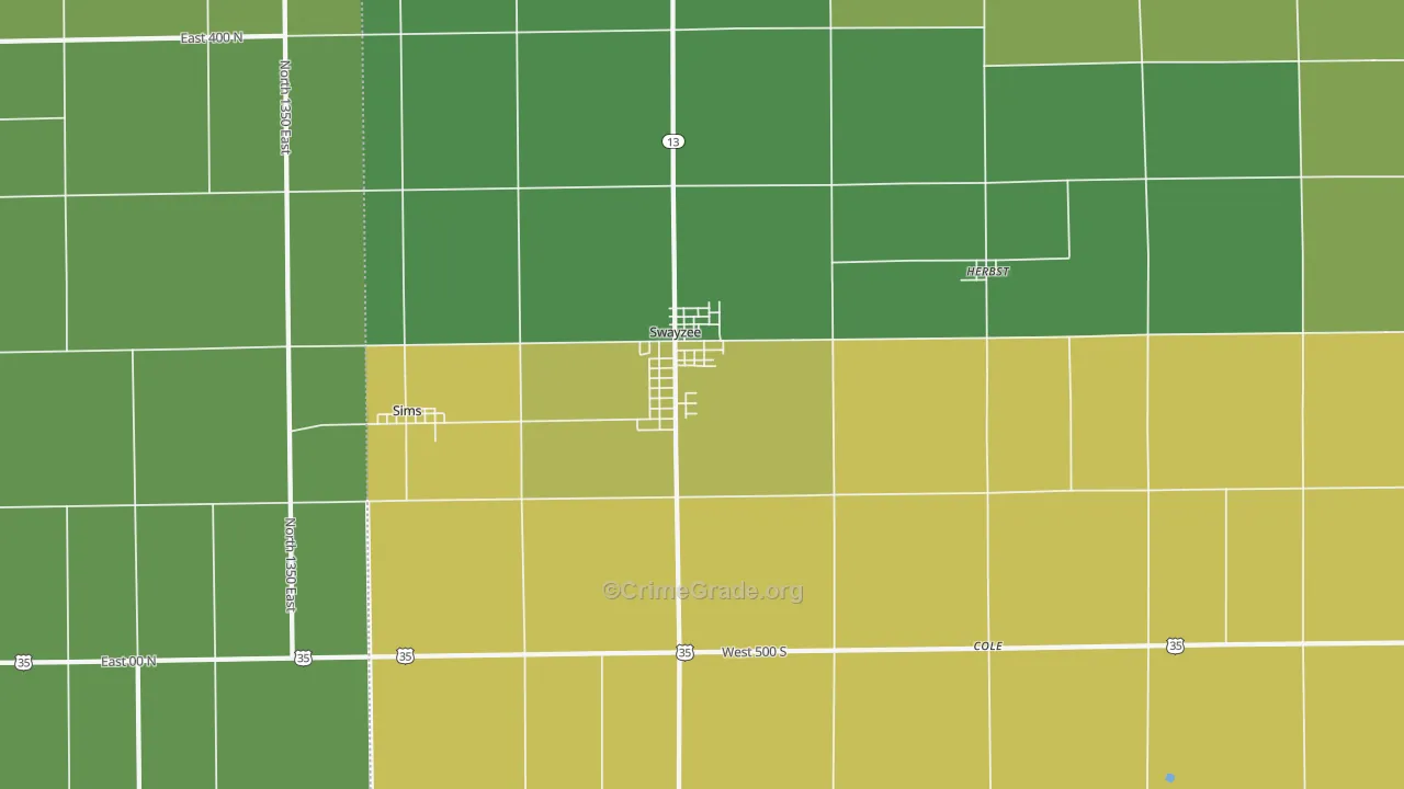 Swayzee, IN Map of Vehicle Theft Rates