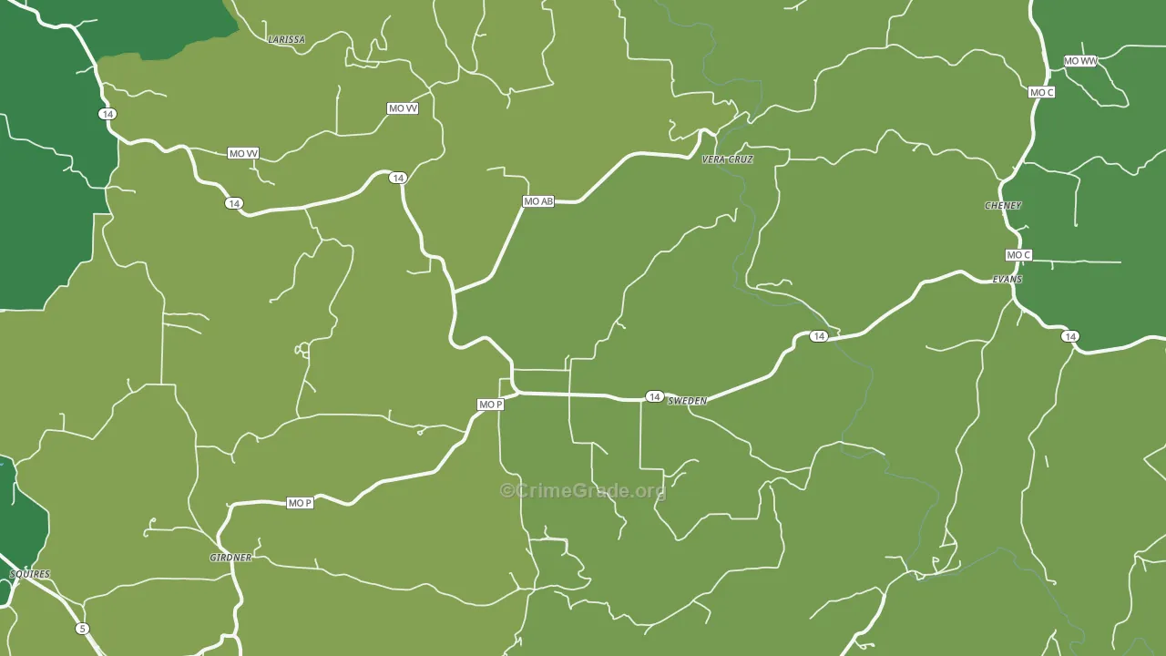 Sweden, MO Map of Vehicle Theft Rates