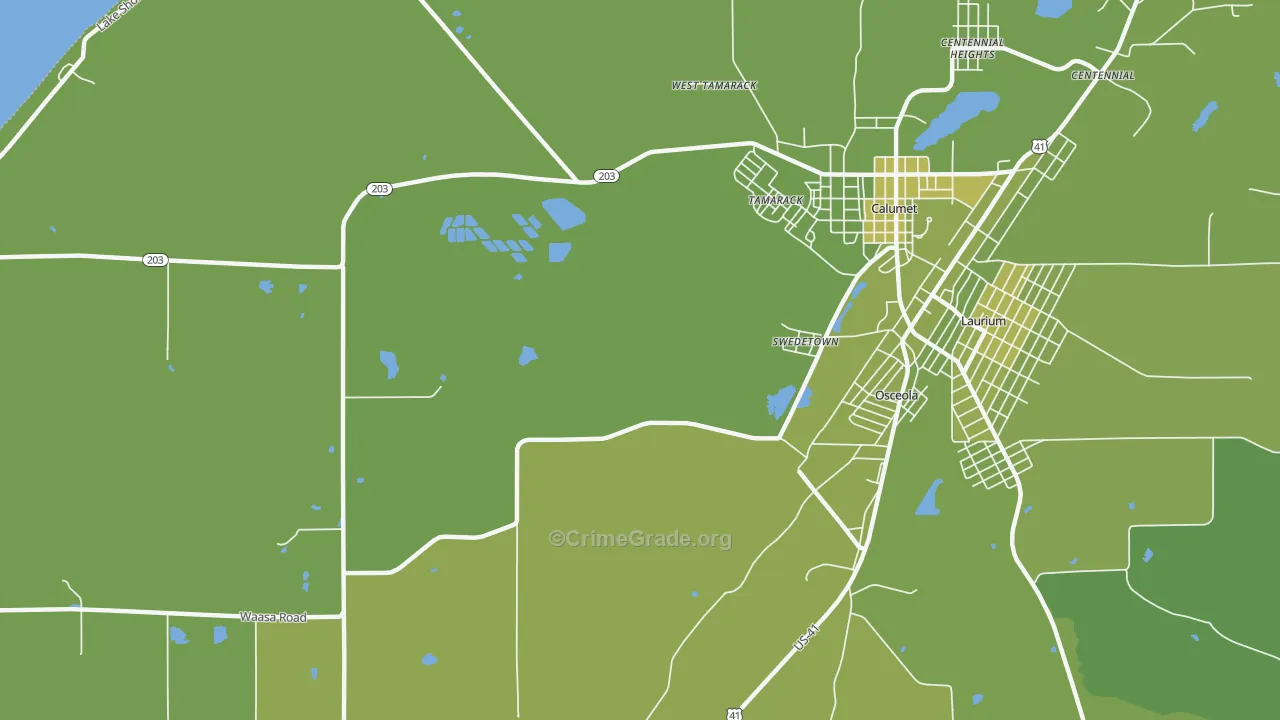 Swedetown, MI Map of Vehicle Theft Rates