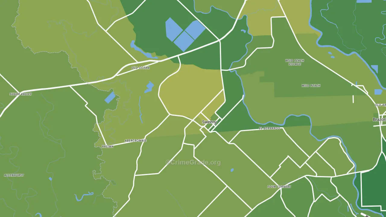 Sweeny, TX Map of Vehicle Theft Rates