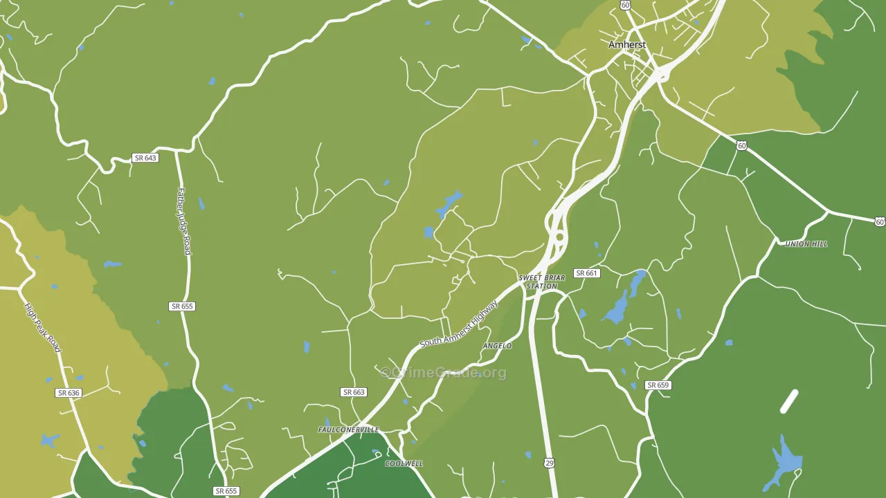 Sweet Briar, VA Map of Vehicle Theft Rates
