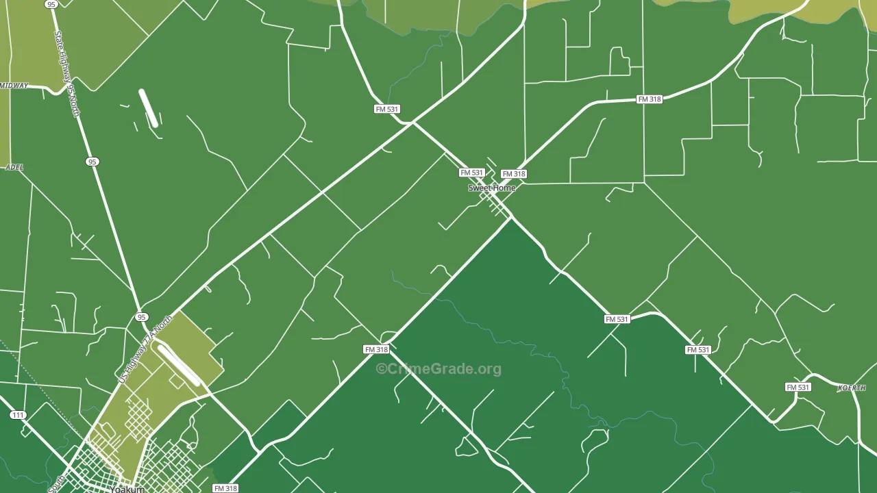 Sweet Home, TX Map of Vehicle Theft Rates