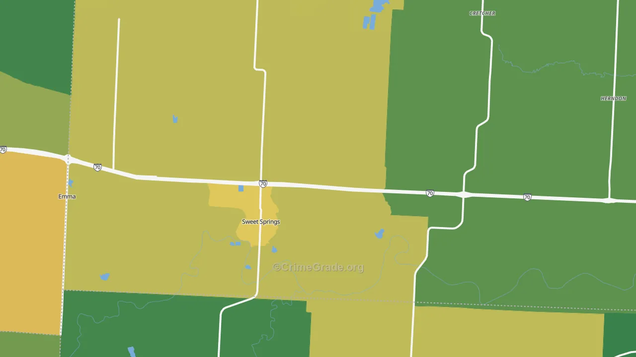 Sweet Springs, MO Map of Vehicle Theft Rates